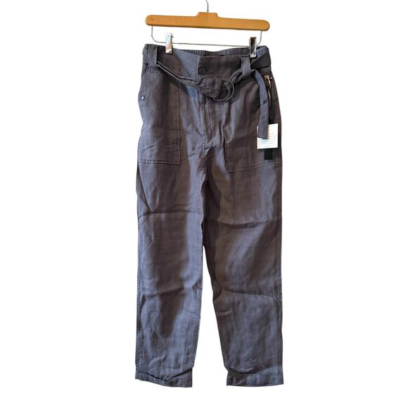 Tahari High Waisted Straight Leg Belted Linen Pants Gray S - Picture 1 of 4
